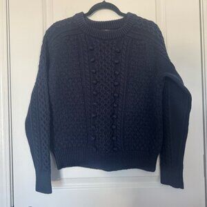 J Crew Women’s Navy Lambswool Blend Popcorn Cable Knit Sweater
